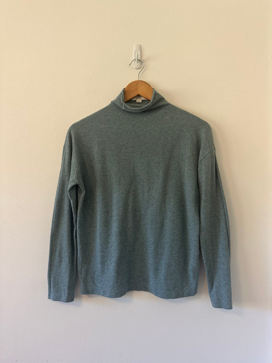 Vince Teal Green Mock Neck Cotton Blend Turtleneck Sweater | Size XS