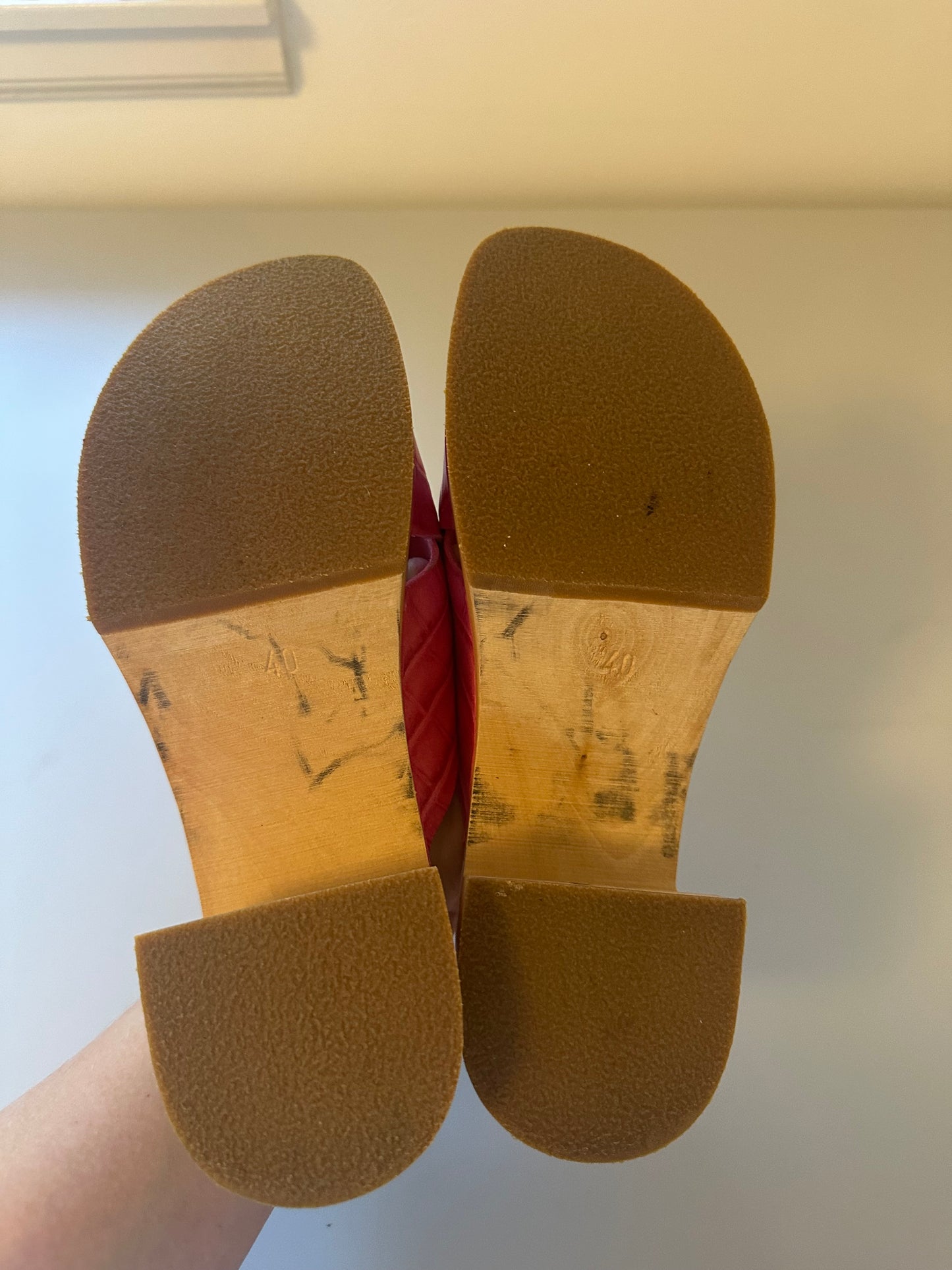 Swedish Hasbeens Anette Heeled Pink Block Clog Sandals | Size 40