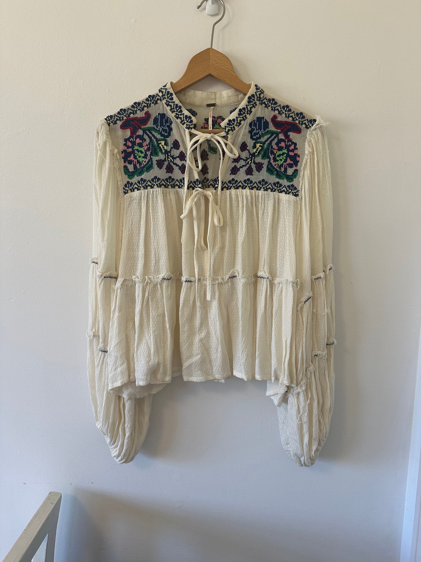 Free People Embroidered Cream Women's Top Size S