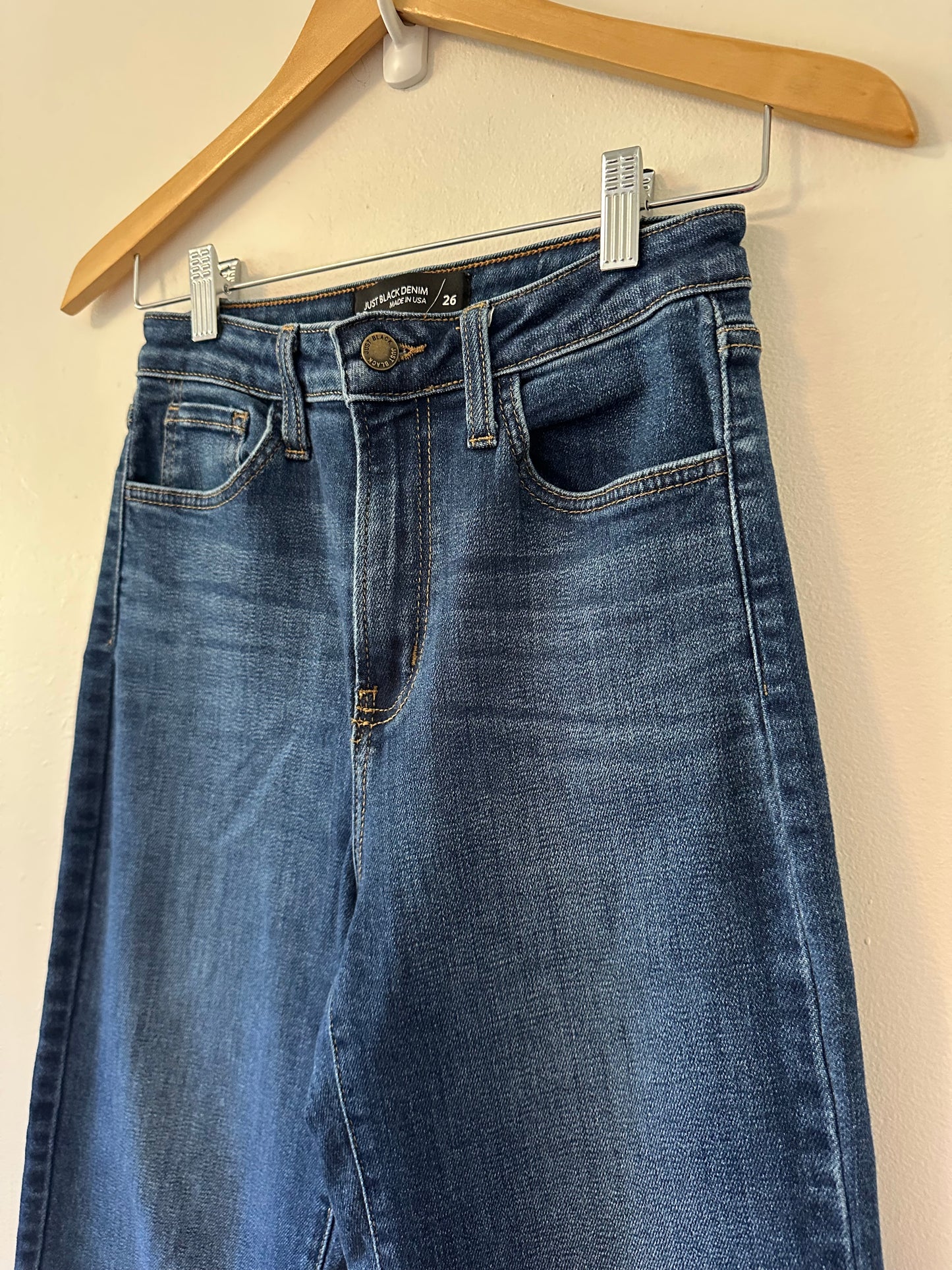 Just Black Vintage Straight Leg Raw Hem Jeans in Deep Blue | Size 26