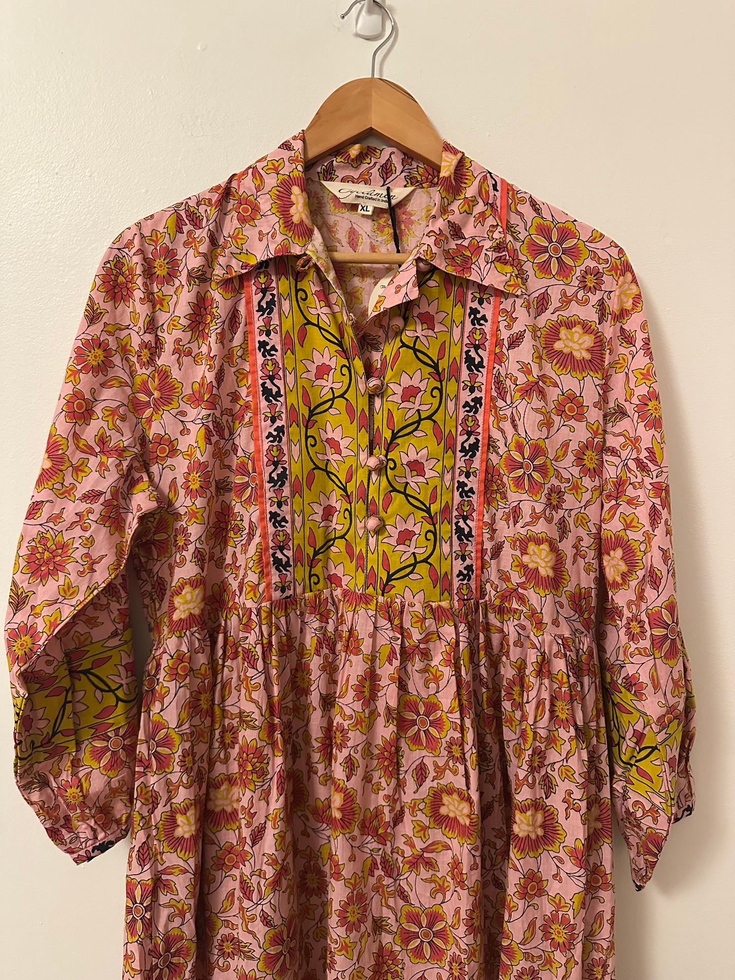 NWT Cyclamen Floral Cotton Maxi Peach Marigold Dress | Size XL