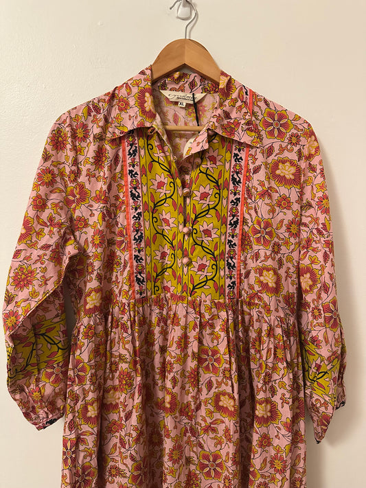 NWT Cyclamen Floral Cotton Maxi Peach Marigold Dress | Size XL