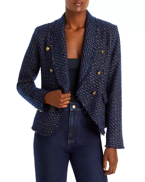 Aqua Cutaway Tweed Double Breasted Jacket in Navy | Size Medium