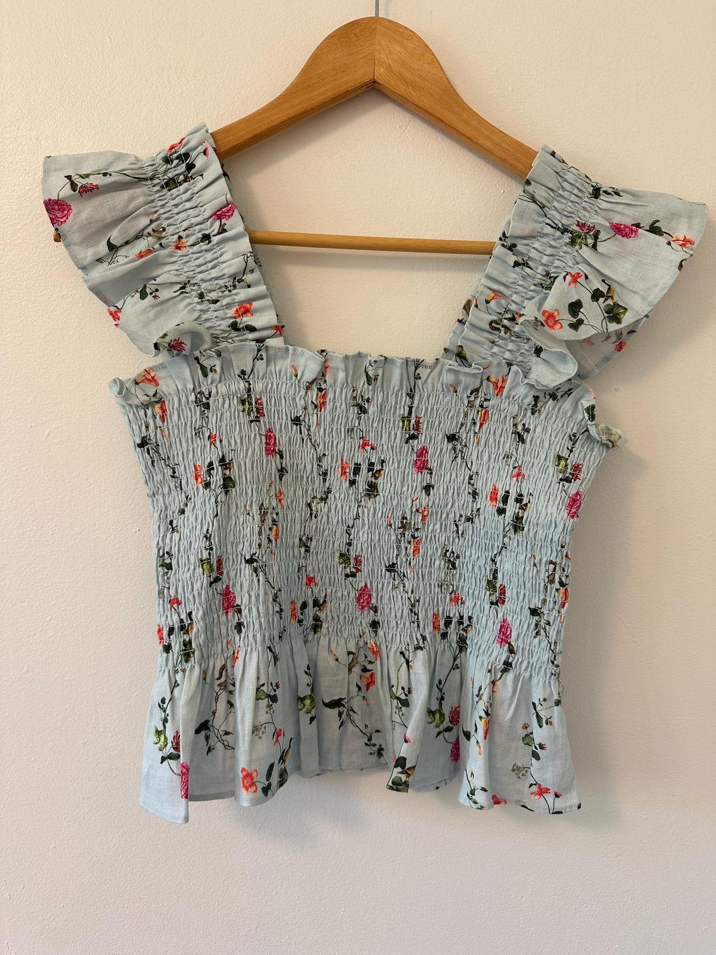 Hill House "The Paz Nap Top" in Blue Floral Linen - Size XS