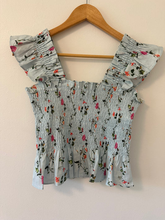 Hill House "The Paz Nap Top" in Blue Floral Linen - Size XS