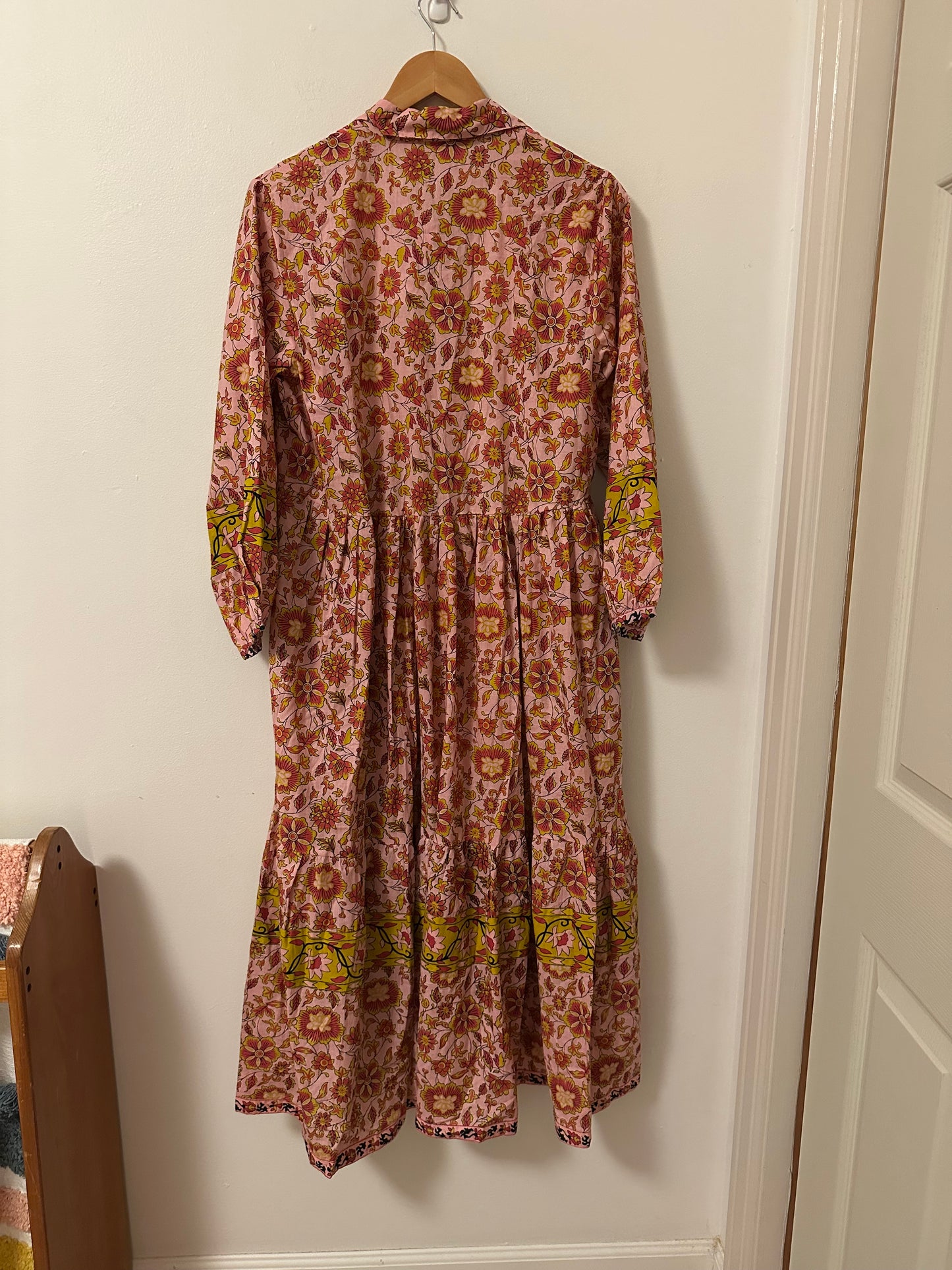 NWT Cyclamen Floral Cotton Maxi Peach Marigold Dress | Size XL