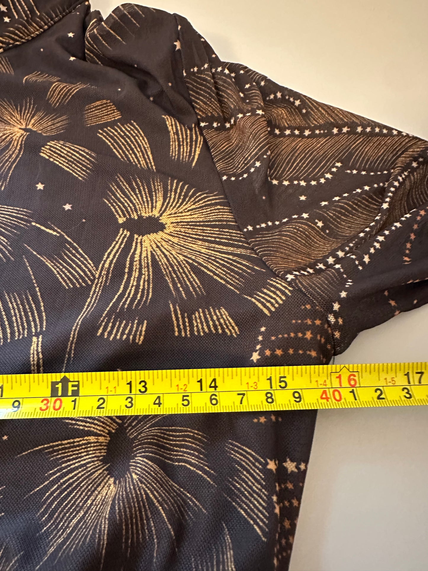 NWT FARM Rio Golden Foliage Long Sleeve Tulle Midi Dress in Black | Size Large