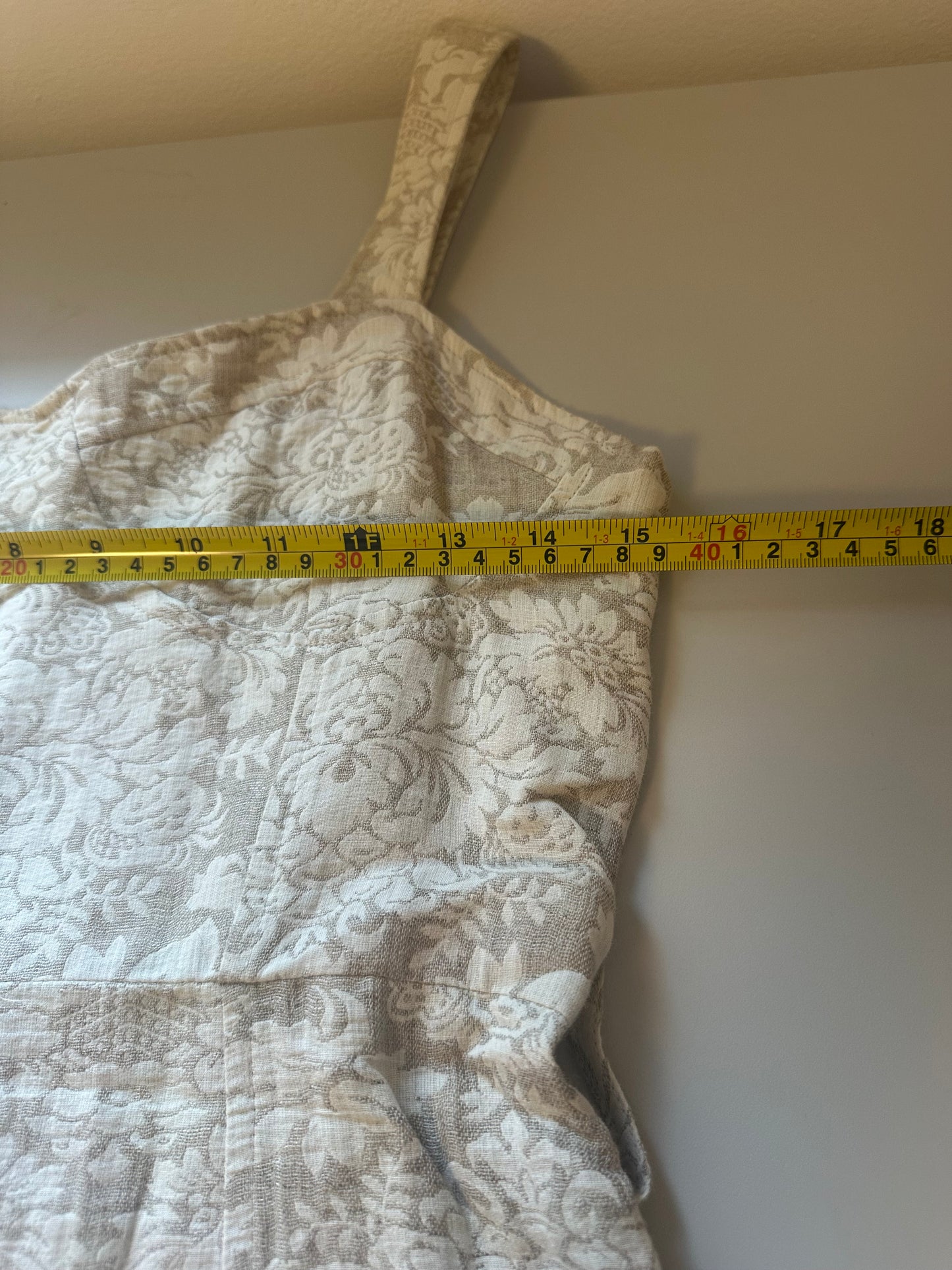 J.O.A. Cream and Beige Floral Linen and Cotton Mini Dress | Size Small