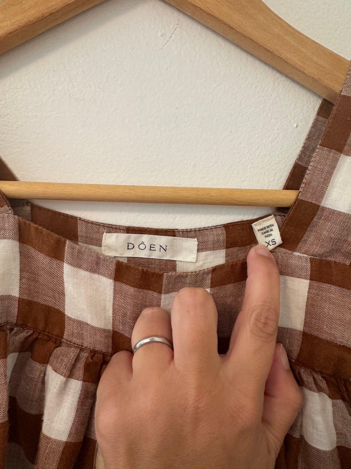 Doen Brown and White Checkered Linen Tank Top - Size XS