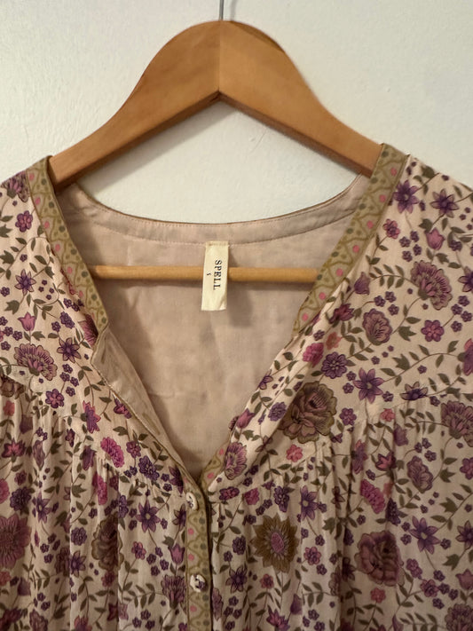 Spell Lady Untamed Floral V-Neck Blouse in Lavender - Size Small