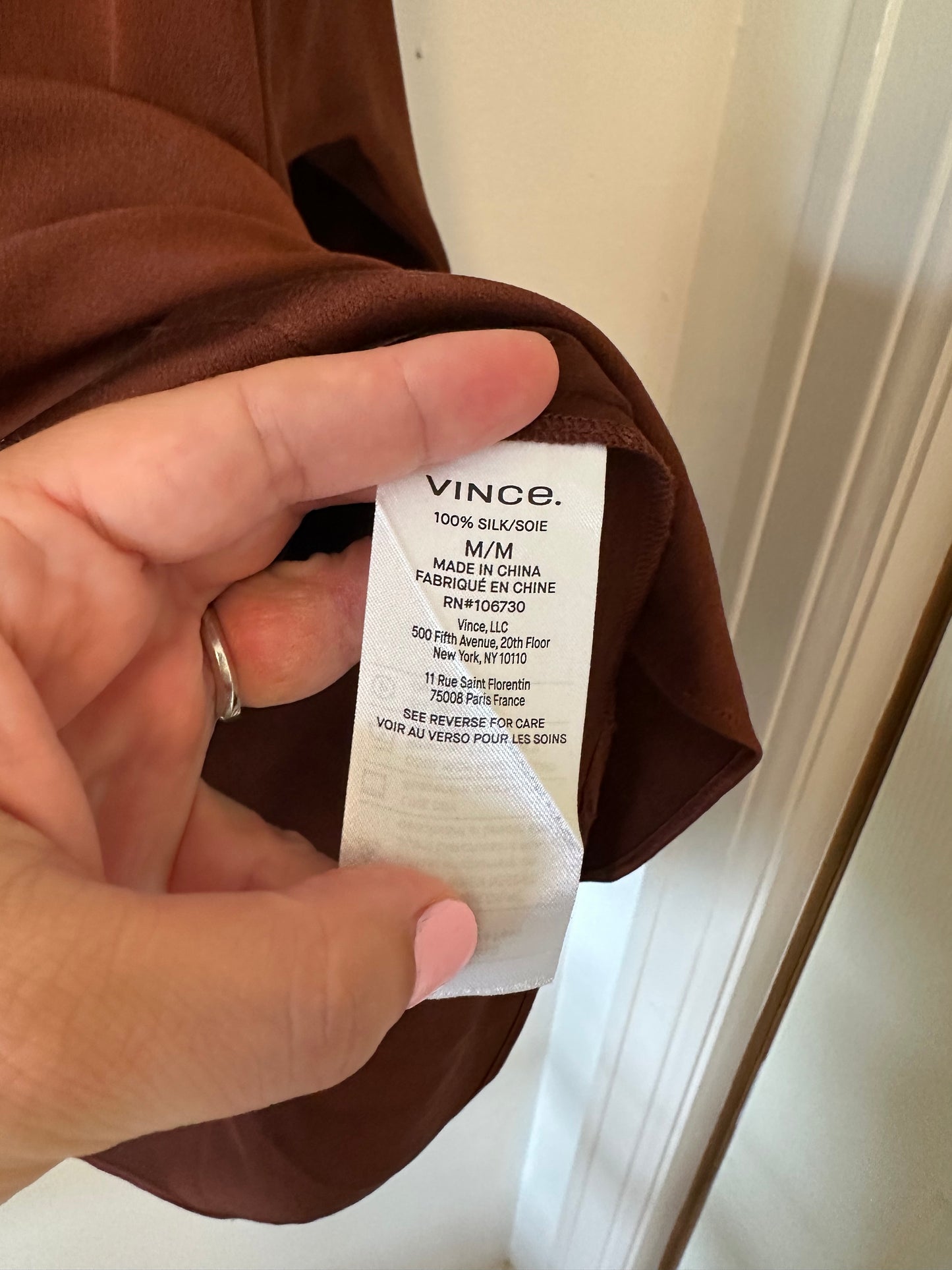 Vince Brown Silk Popover Top - Size Medium