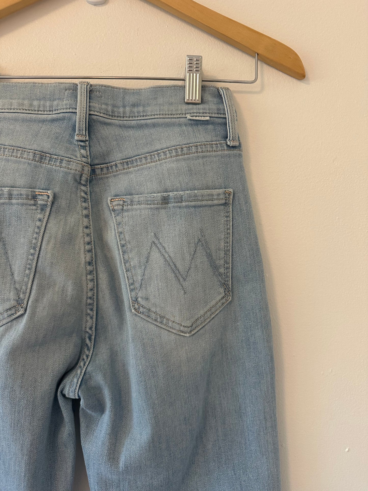 MOTHER The Tripper Ankle Fray Blue Flare Jeans in Island Time - Size 24