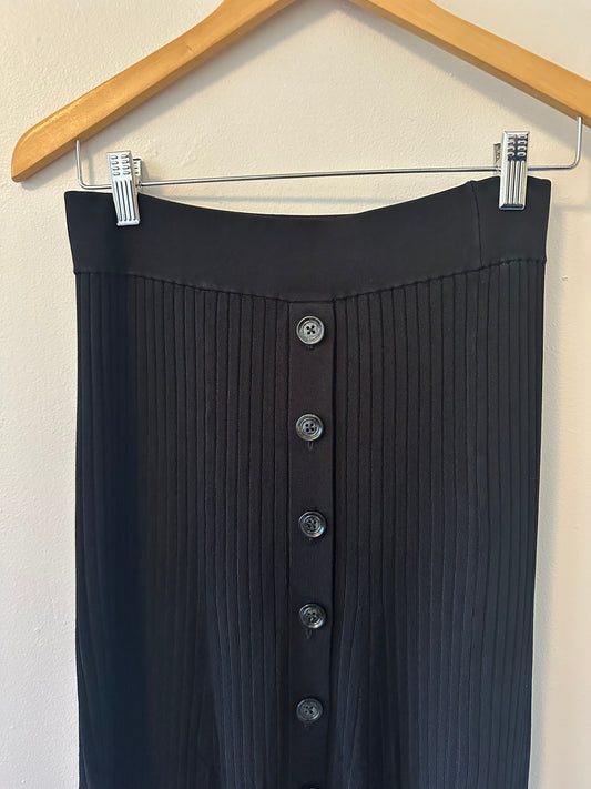 BCBGMaxAzria Black Button-Front Jade Ribbed Knit Midi Skirt | Size Small