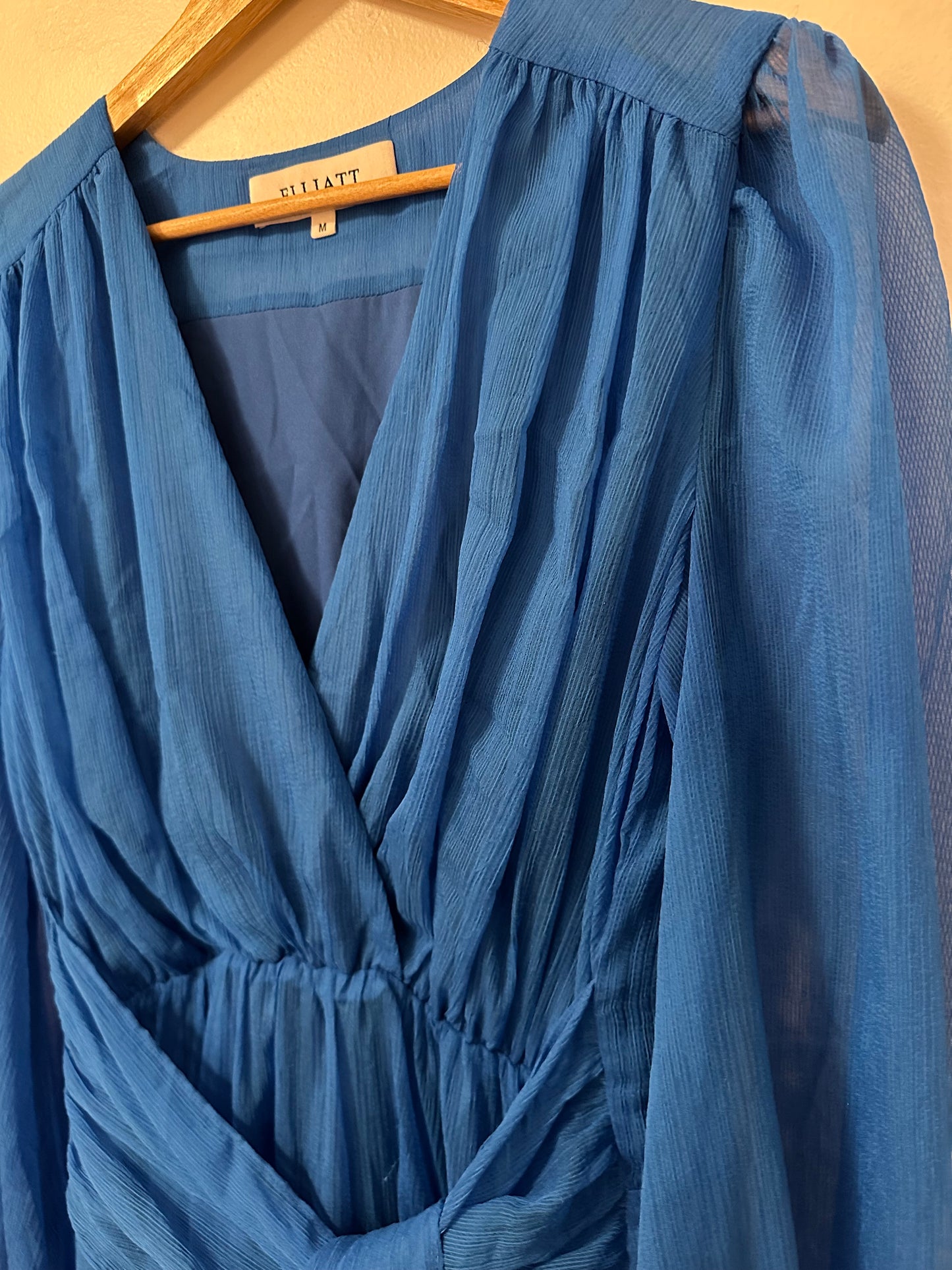 Elliatt Sylliott High Low Ruffle Chiffon Dress in Blue | Size Medium