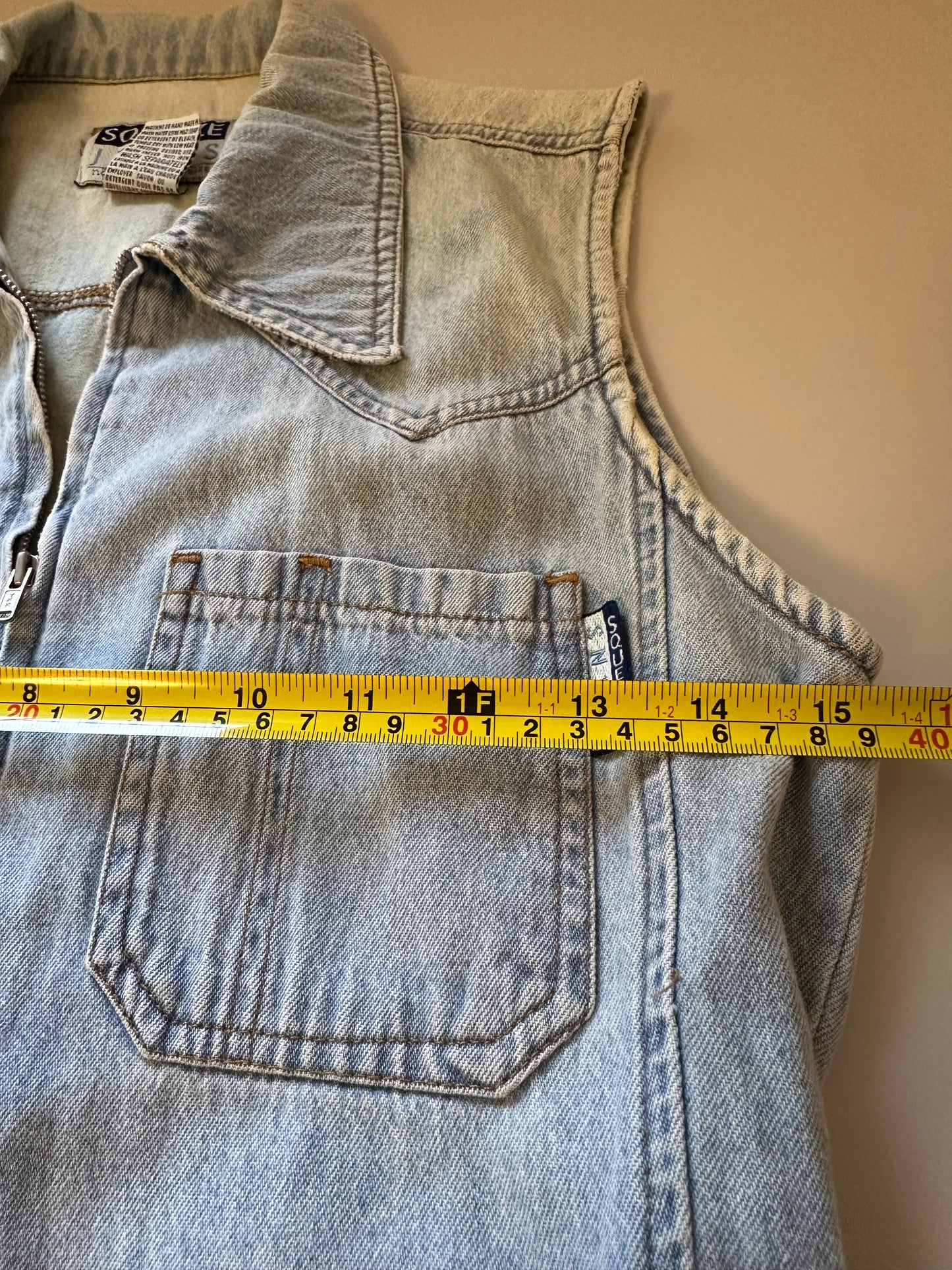 Squeeze Vintage Denim Sleeveless Zip Up Romper | Size Small