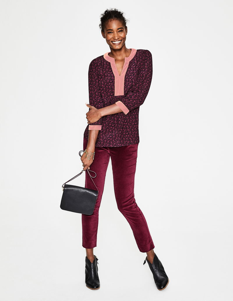 Boden Velvet Trimmed Annabel Top in Pink and Black - Size 8