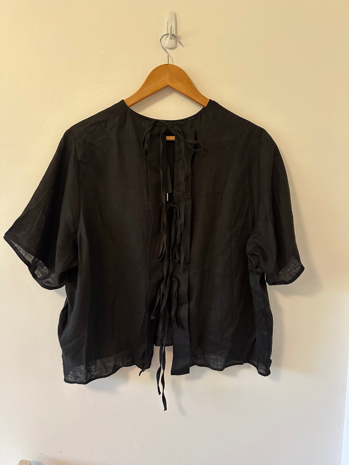 NWT Zara Tie Back Boxy Linen Top in Black- Size Medium