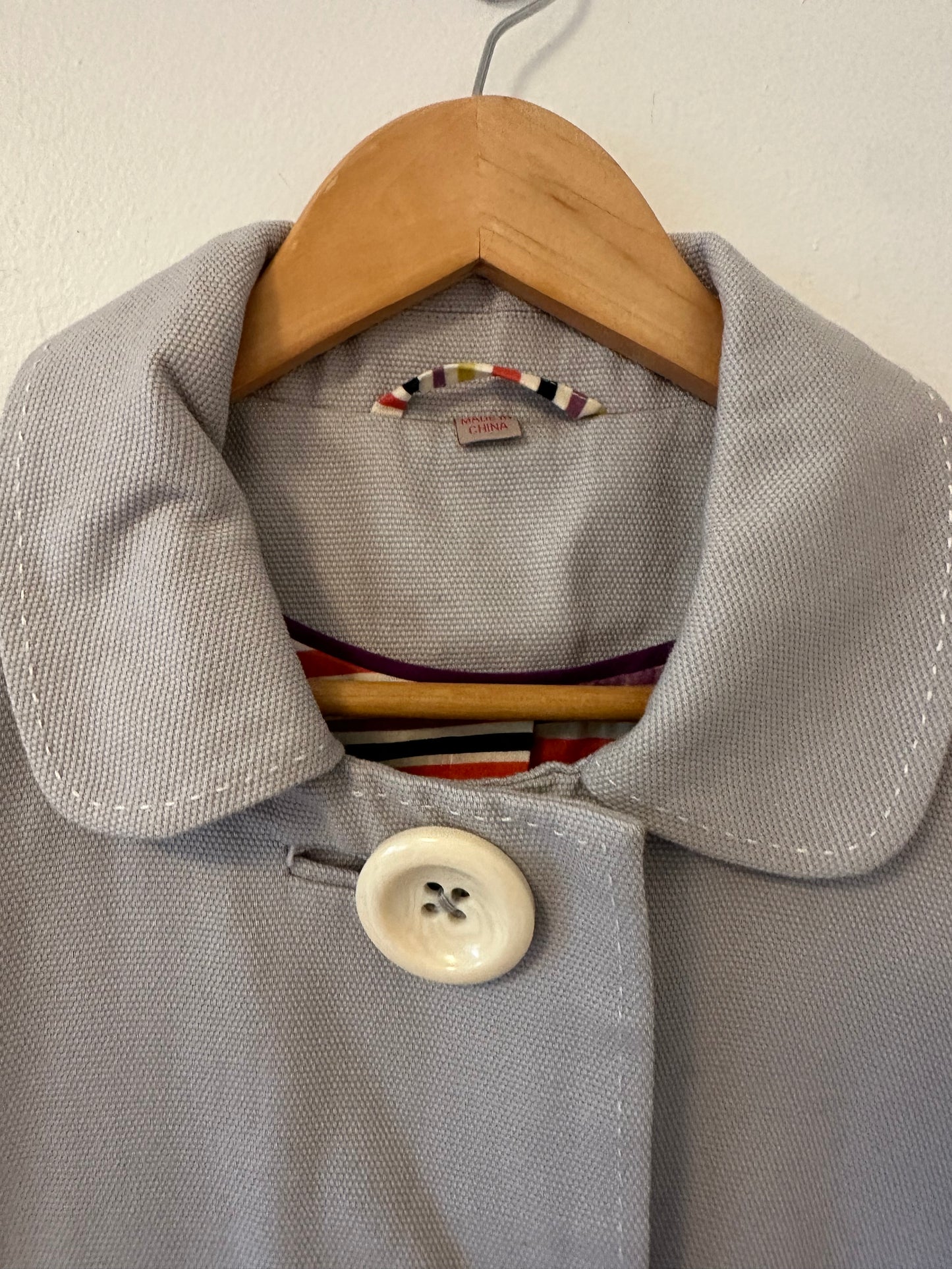 Boden Cotton Jacket with Peter Pan Collar and Big Buttons in Gray - Size 10