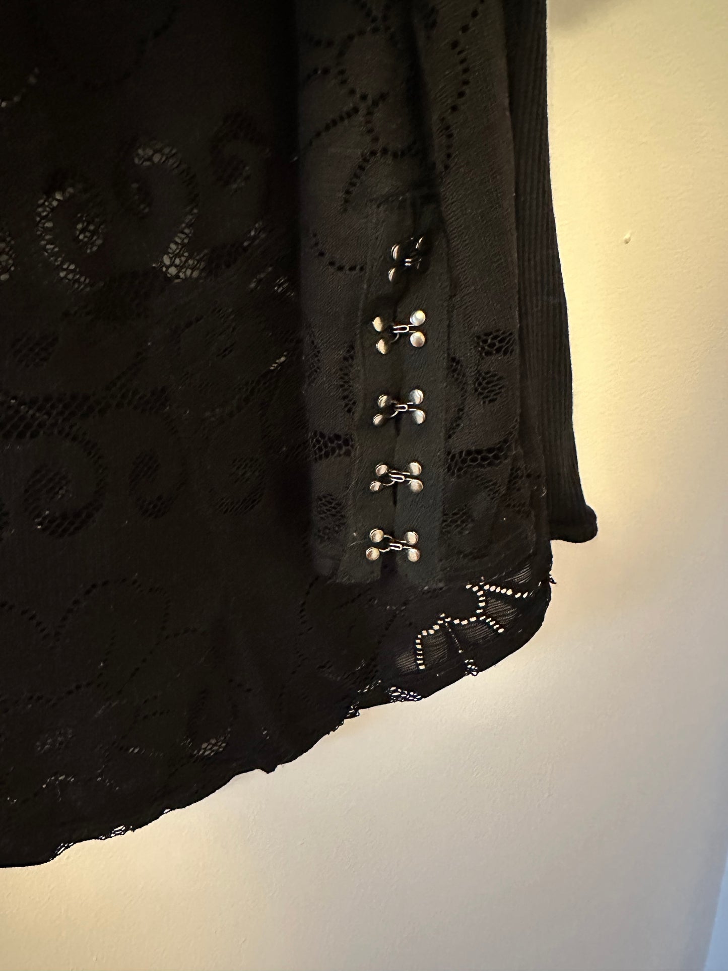 Free People Wild Roses Black Lace Long Sleeve Shirt- Size Medium