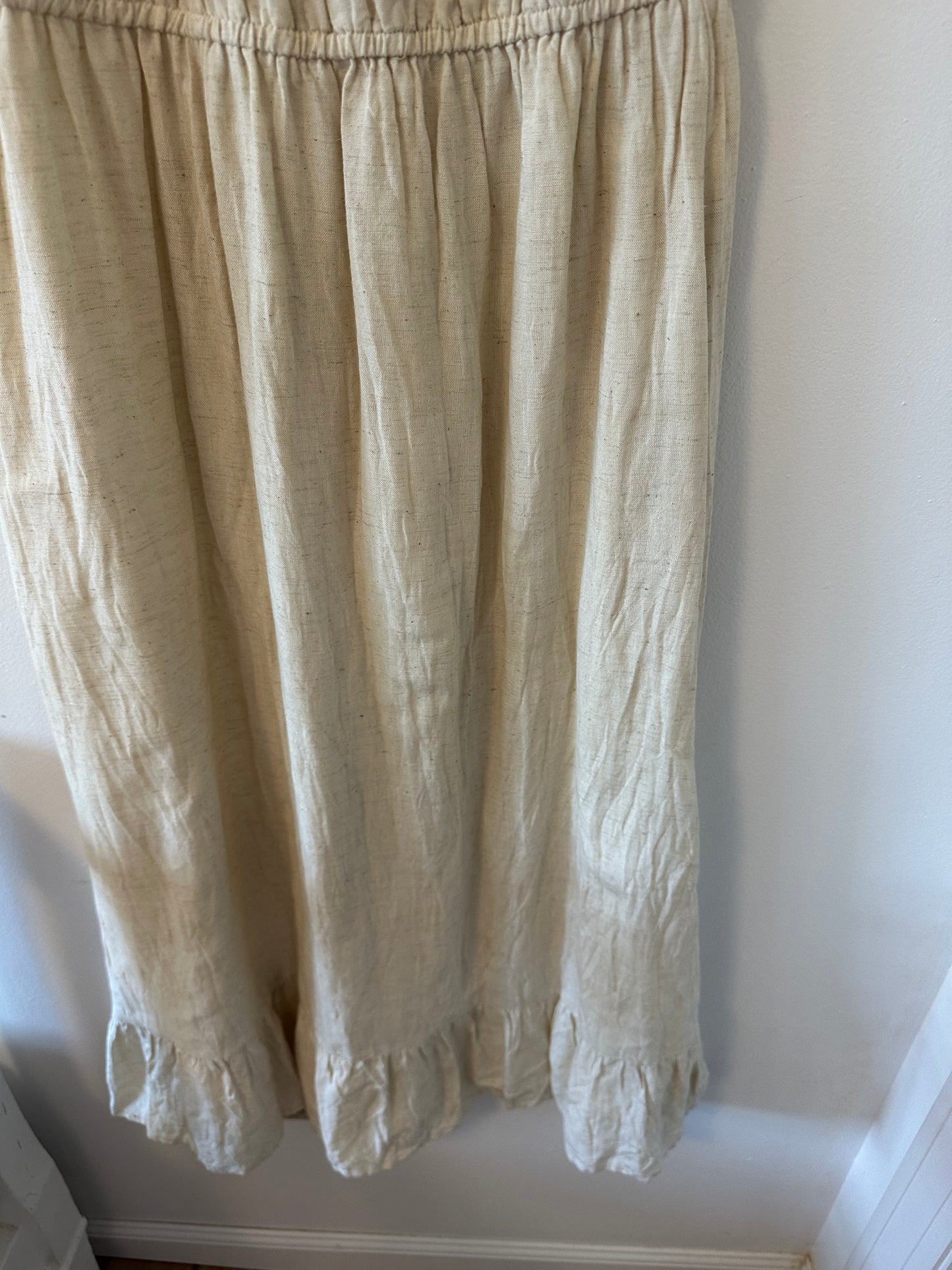 Sim & Sam Cream Puff Sleeve Rayon Linen Midi Dress - Size Medium