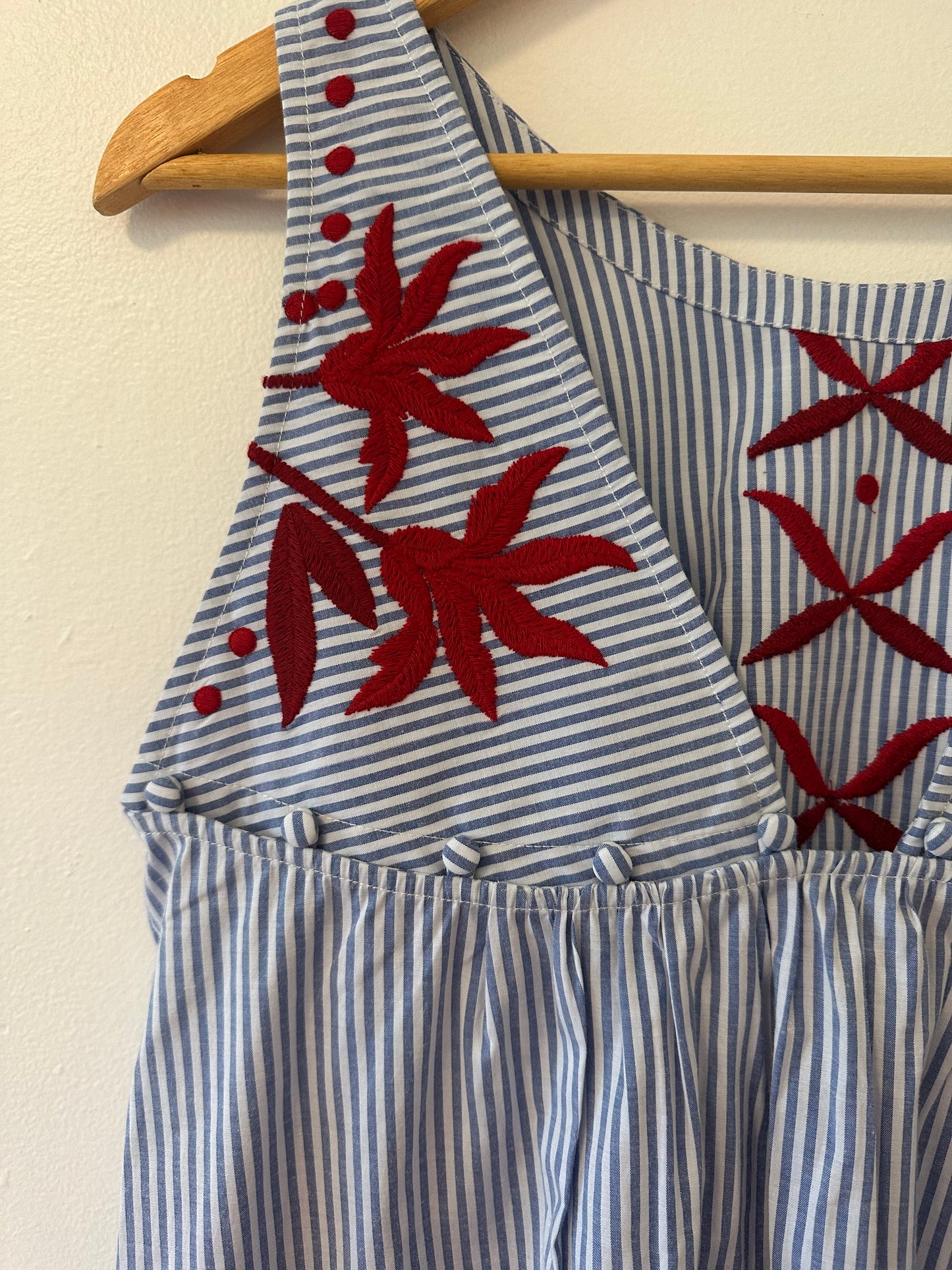 Maeve Striped Sleeveless Top with Red Embroidery - Size Medium