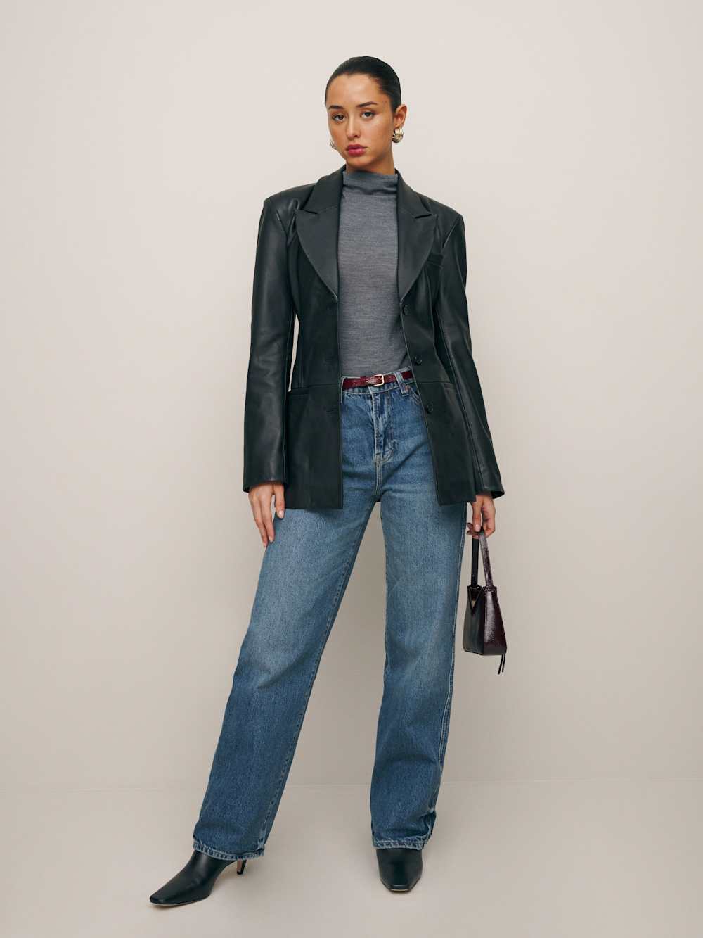 Reformation Veda Hal Fitted Leather Blazer in Black - Size XL