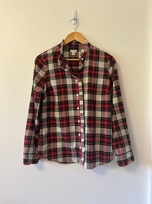 J. Crew Tartan Plaid Ruffle Button Down Shirt | Size Small
