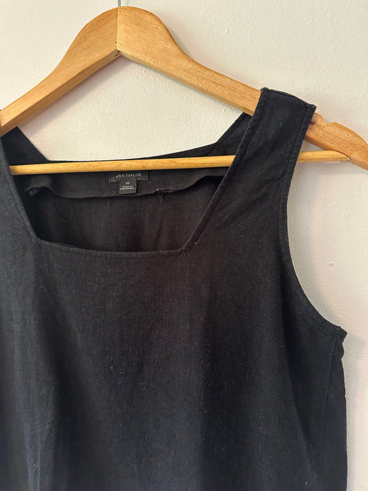 Ann Taylor Black Linen Blend Cropped Tank Top | Size XS
