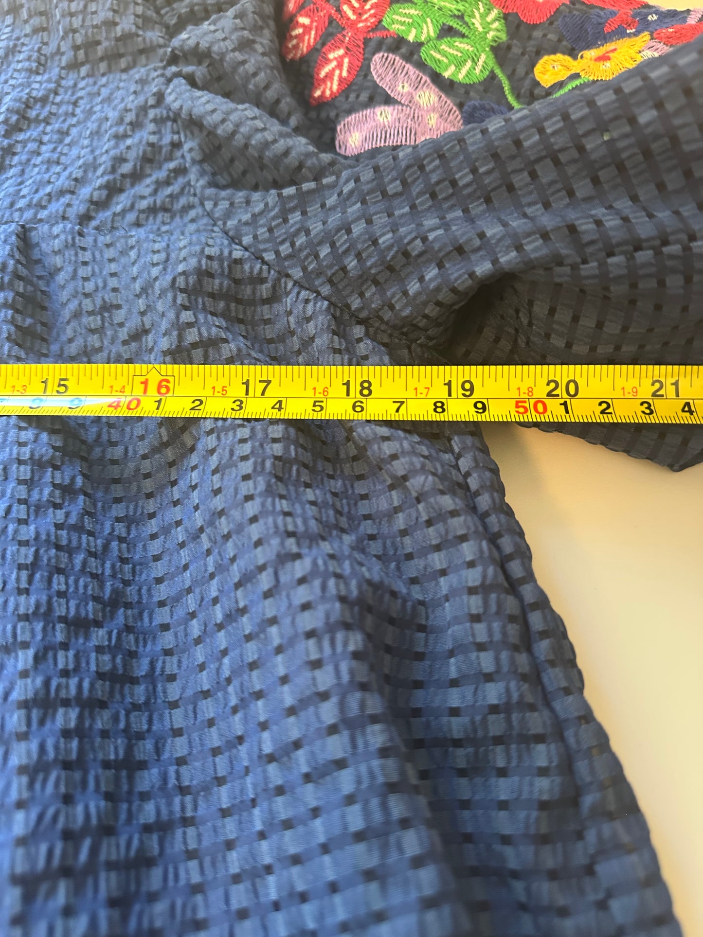 Umgee Navy Puff Sleeve Blouse with Embroidery | Size Small