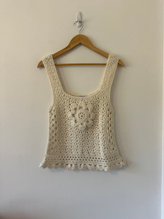 Batsheva Daisy Crochet Tank Top in Cream | Size Medium