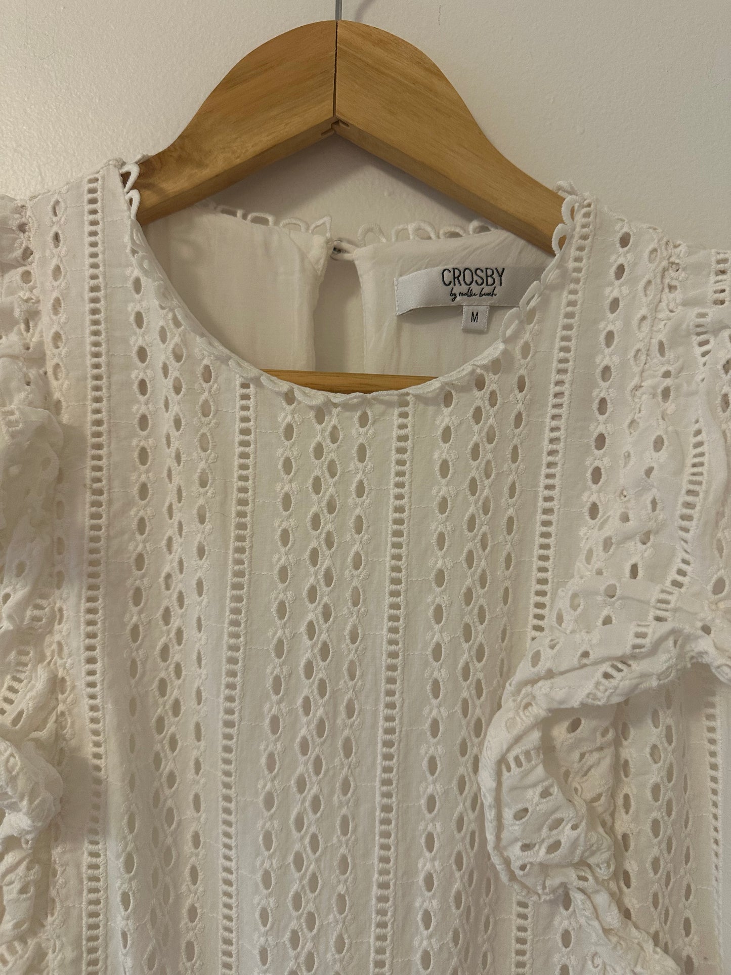Crosby by Mollie Burch White Eyelet Ruffle Dress Size Medium