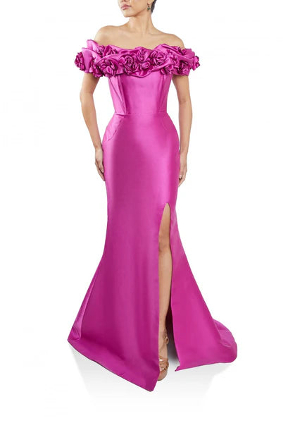 Terani Couture - Fuschia Off The Shoulder Prom Formal Gown | Size 10