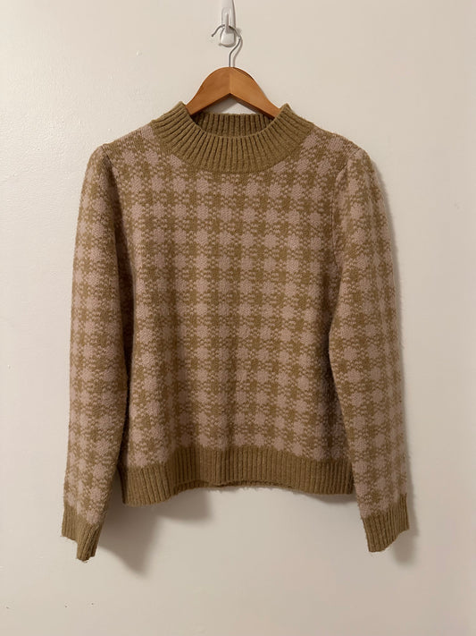 Heartloom Jodene Checkered Beige Sweater | Size Large