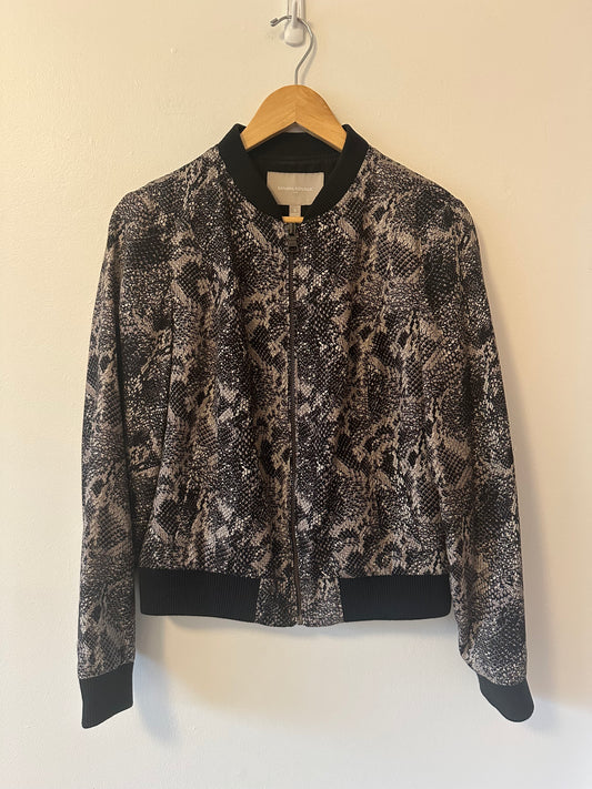 Banana Republic Black and Gray Snake Print Bomber Zip Up Jacket | Size Small