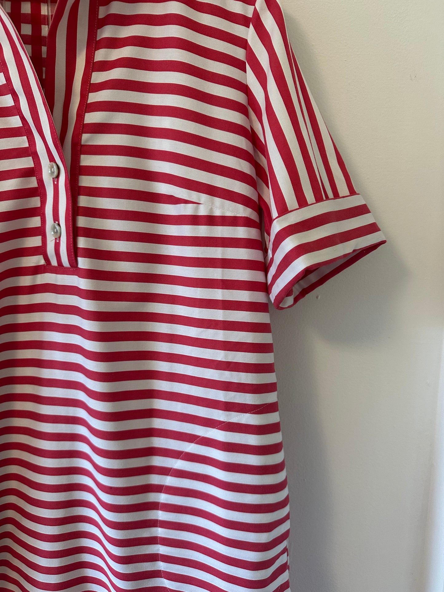 Hinson Wu Aileen Short Sleeve Stripe/Gingham Dress in Coral and White - Size Medium