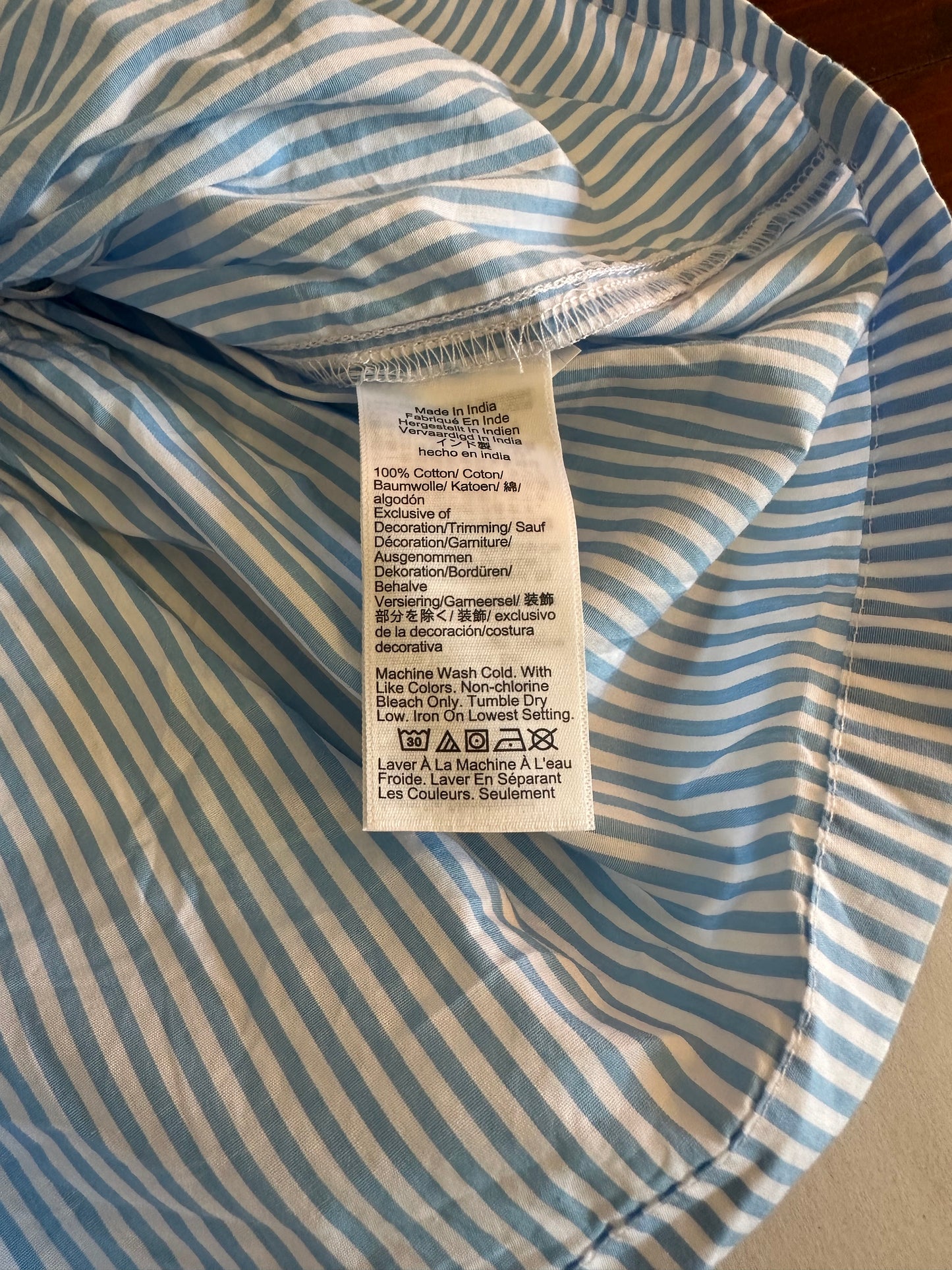 J. Crew Paloma Striped Top in Blue and White with Smocking - Size Medium