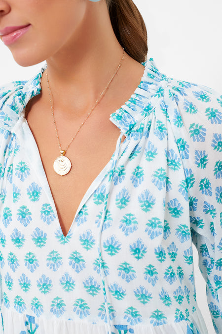 Oliphant Tuckernuck Exclusive Blue Floral Balloon Sleeve Mini Dress Size Small