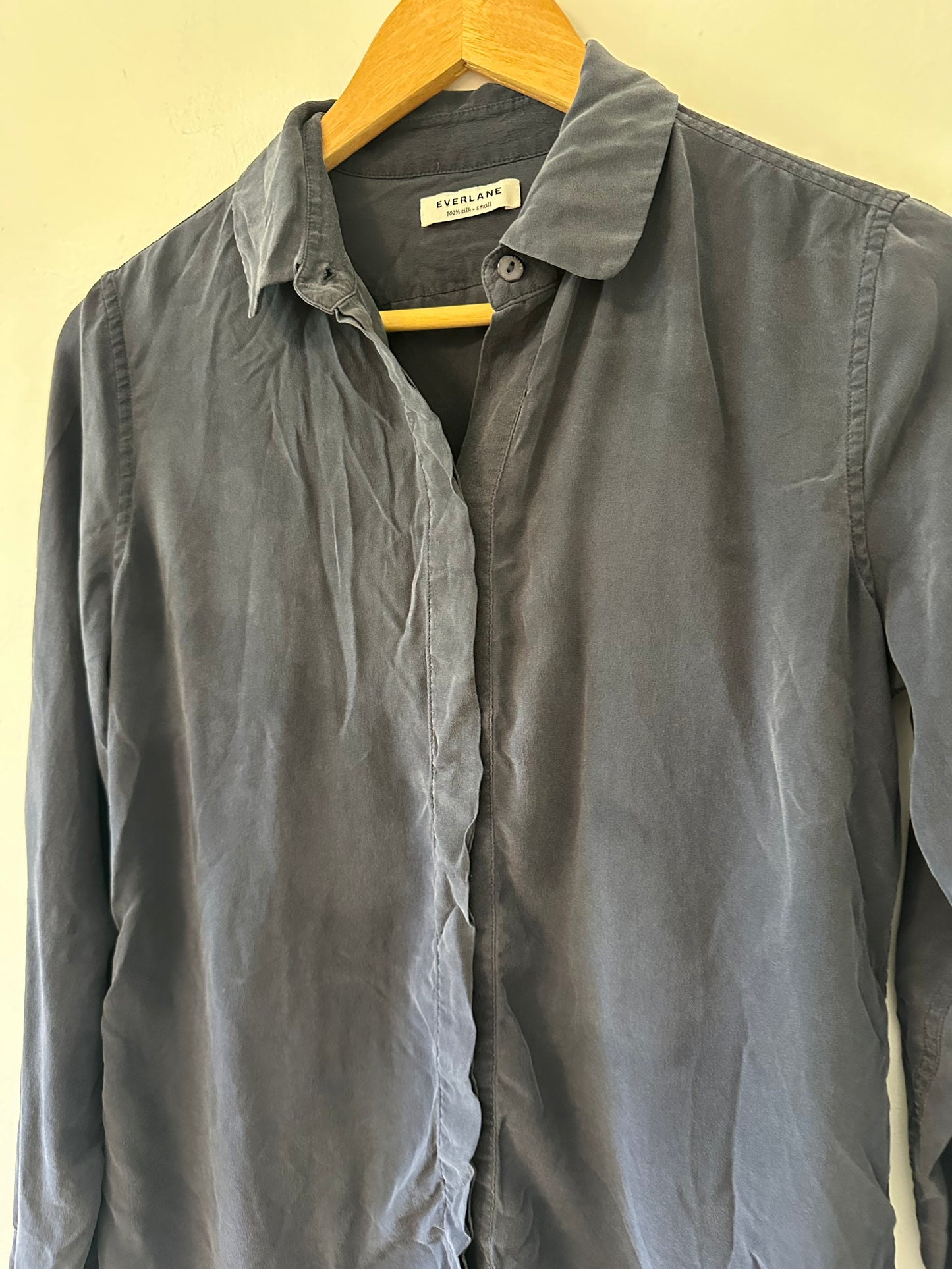 Everlane Dark Blue Butterlight Silk Button-Up Shirt - Size Small