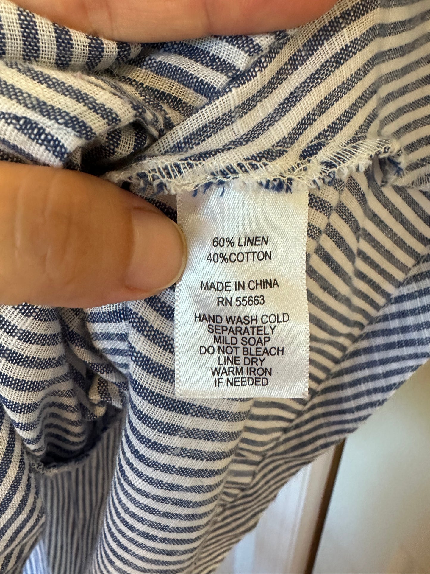 Sigrid Olsen Blue and White Striped Hooded Lightweight Tunic - Size Large