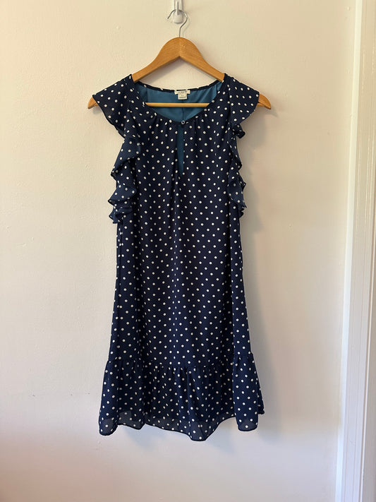 J. Crew Navy Polka Dot Ruffle Dress | Size XXS