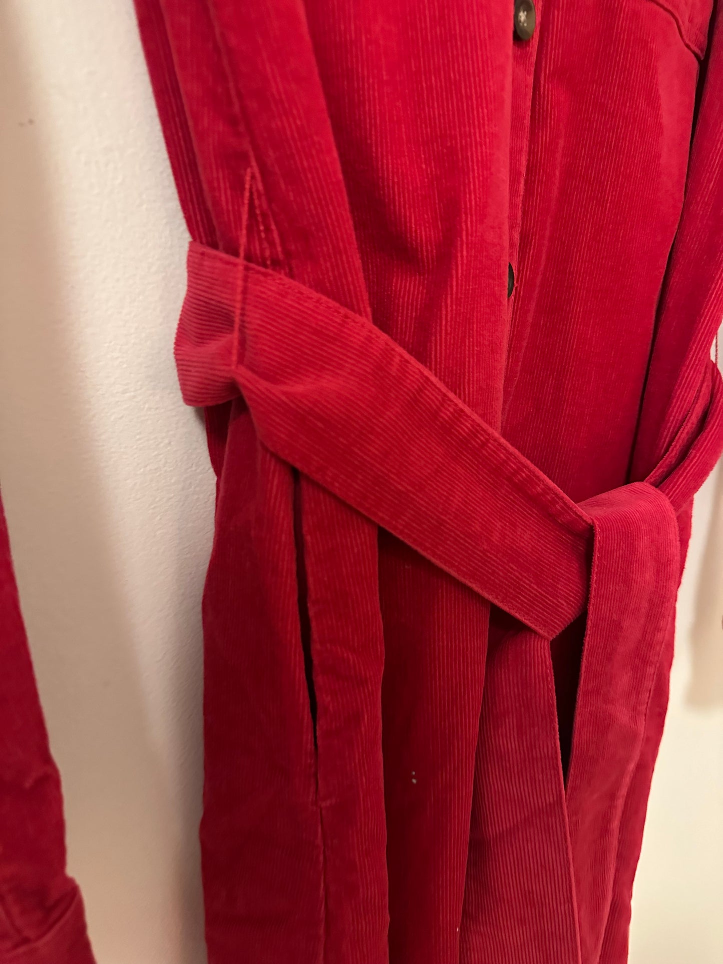 Boden Clara Corduroy Red Long Sleeve Belted Midi Dress | Size 10