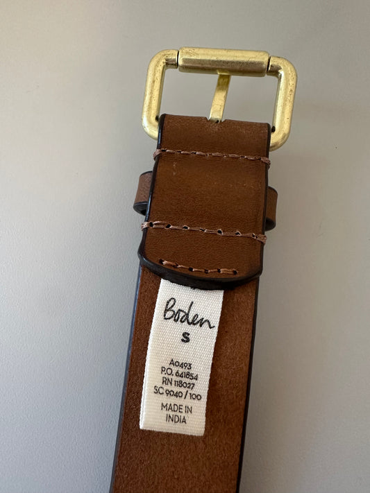 Boden Brown Leather Belt with Gold Buckle