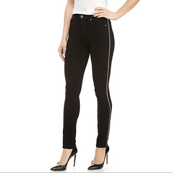 NWT Hudson Holly Skinny Ankle Jeans in Black with Silver Stripe - Size 24
