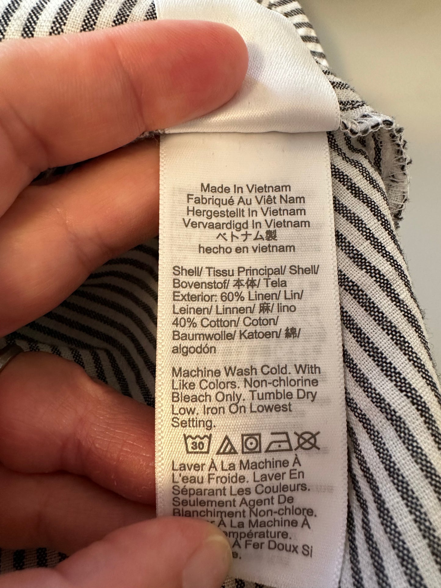 J. Crew Navy and White Striped Cotton Linen Popover Top | Size XL