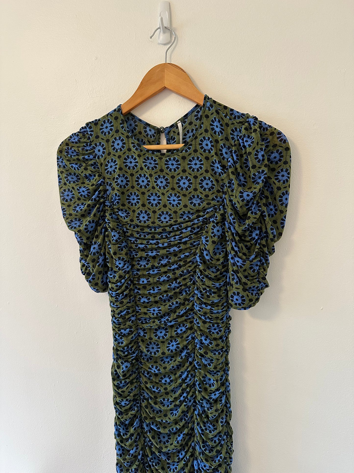 NWT Free People Briella Printed Army Green Combo Floral Dress - Size Small