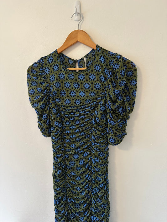 NWT Free People Briella Printed Army Green Combo Floral Dress - Size Small