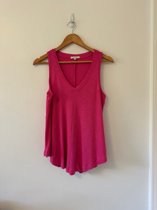 Z Supply Fuchsia V-Neck Ribbed Swing Tank Top | Size Medium