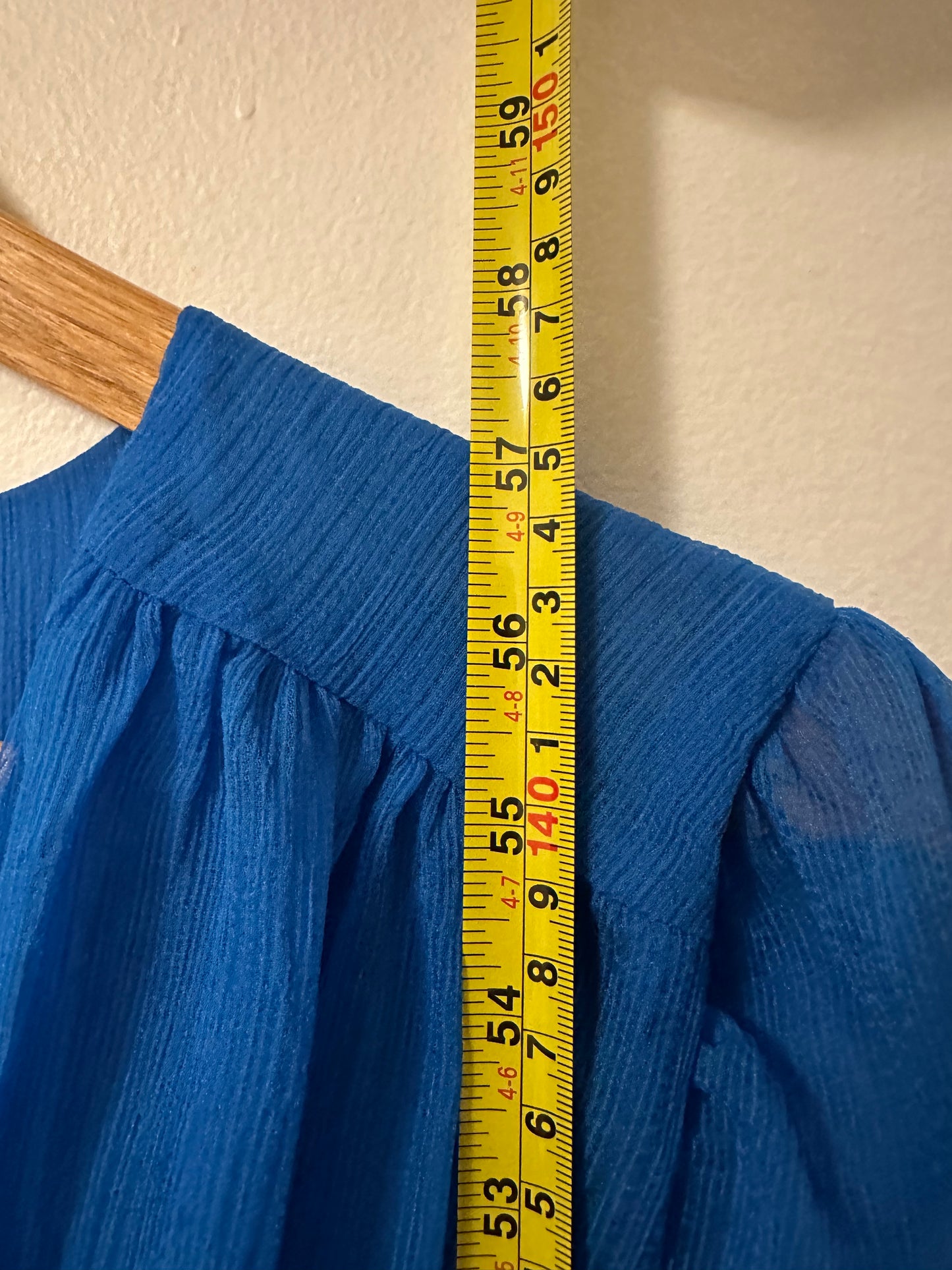 Elliatt Sylliott High Low Ruffle Chiffon Dress in Blue | Size Medium