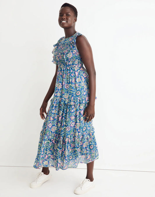 Banjanan Voile Iris Dress in Surf Floral - Size Medium