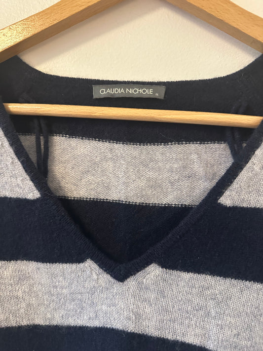 Claudia Nichole Cashmere Striped V-Neck Sweater Size M